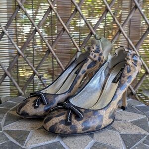 Dolce & Gabbana Leopard Print Heels with Black Bow